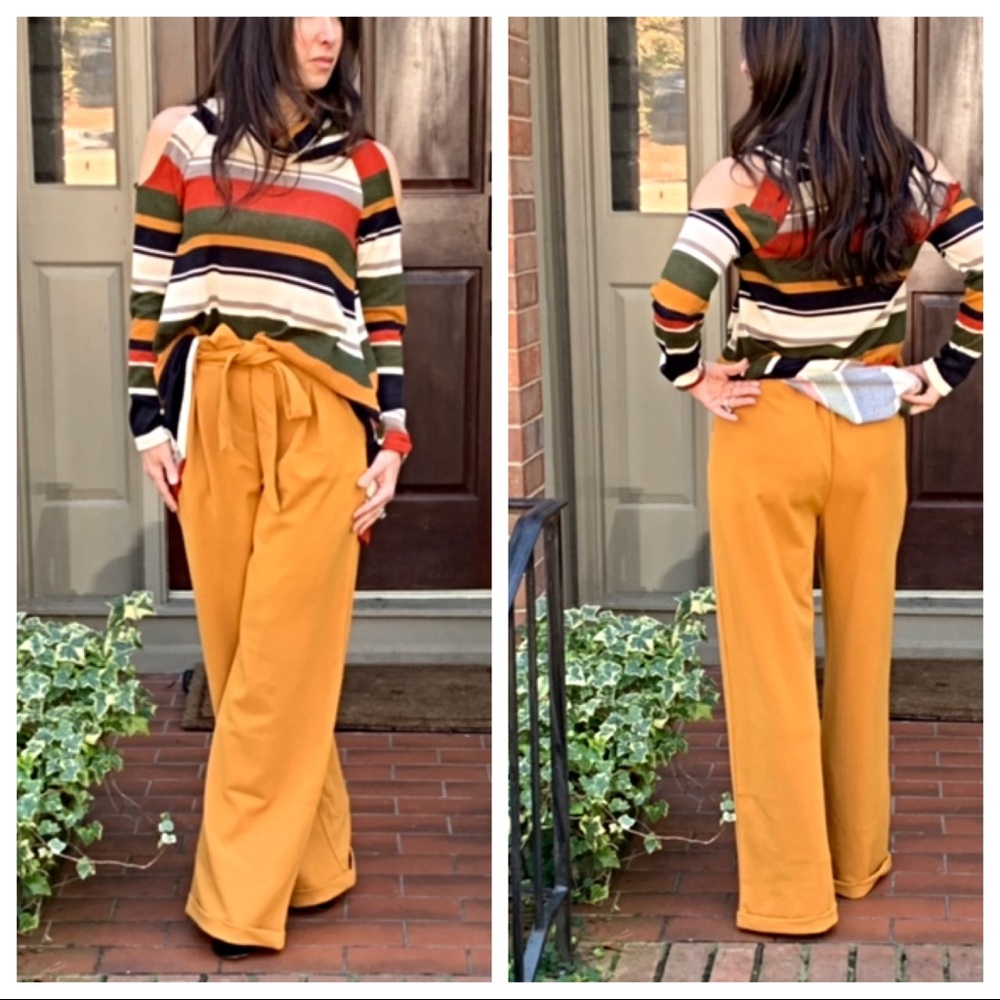 ✨LAST ✨Mustard side pockets belted wide leg pants - Picture 6 of 8